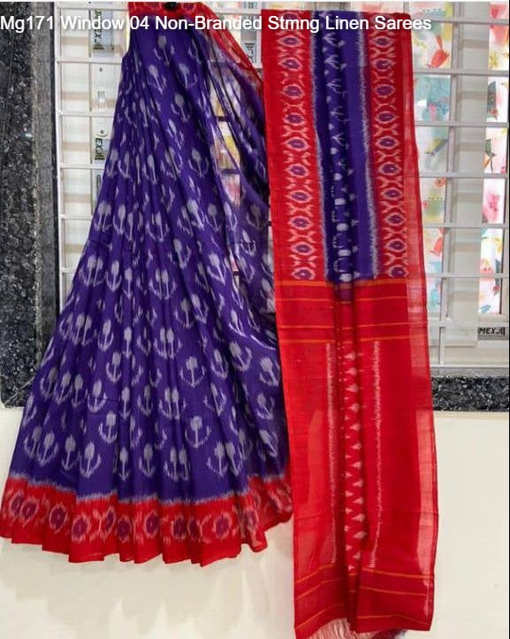 Mg171 Window 04 Non-Branded Stmng Linen Sarees