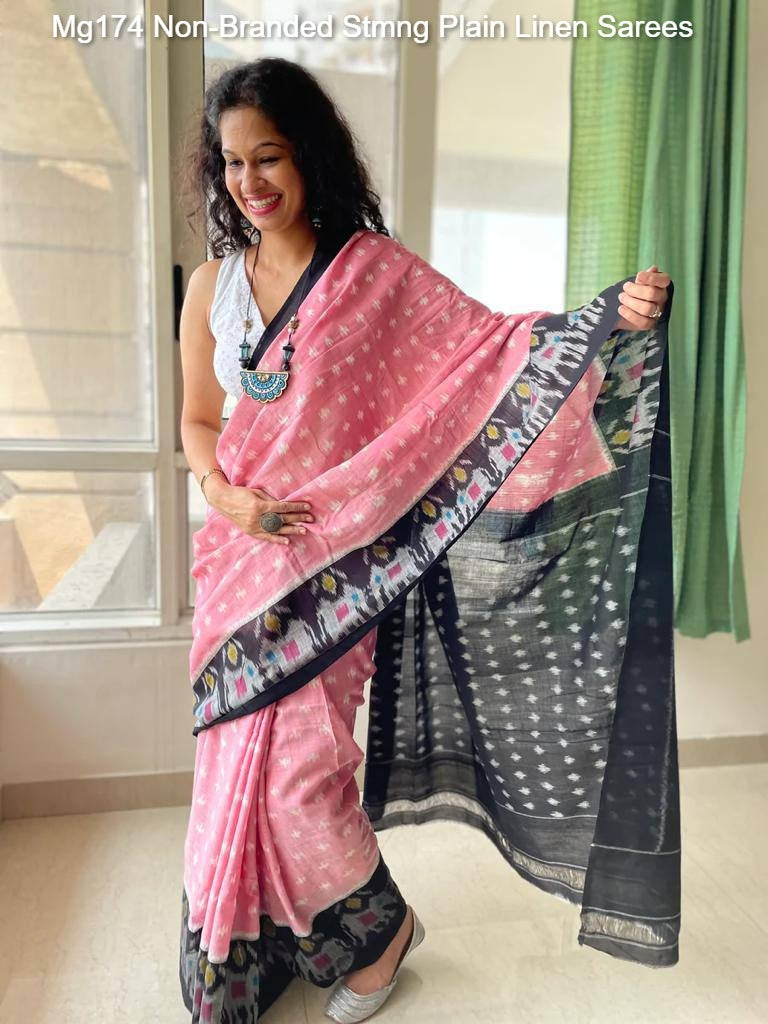 Mg174 Non-Branded Stmng Plain Linen Sarees
