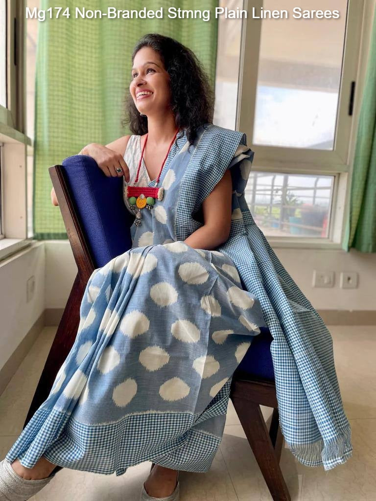 Mg174 Non-Branded Stmng Plain Linen Sarees