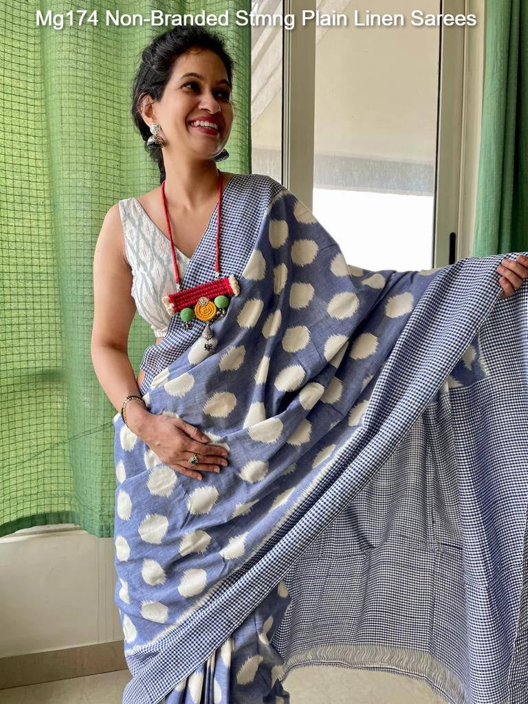 Mg174 Non-Branded Stmng Plain Linen Sarees