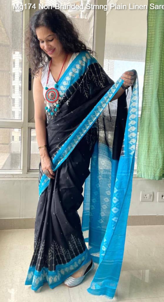 Mg174 Non-Branded Stmng Plain Linen Sarees