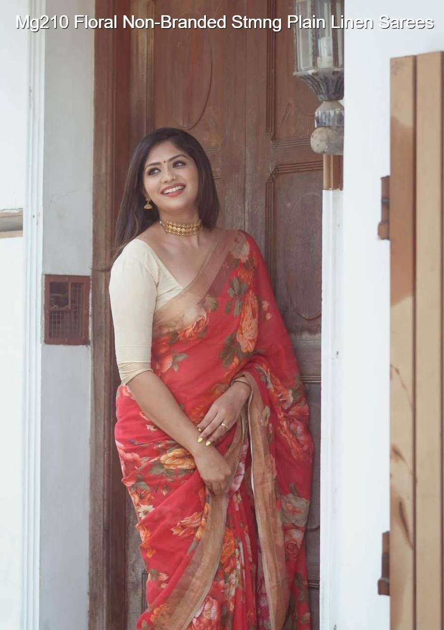Mg210 Floral Non-Branded Stmng Plain Linen Sarees