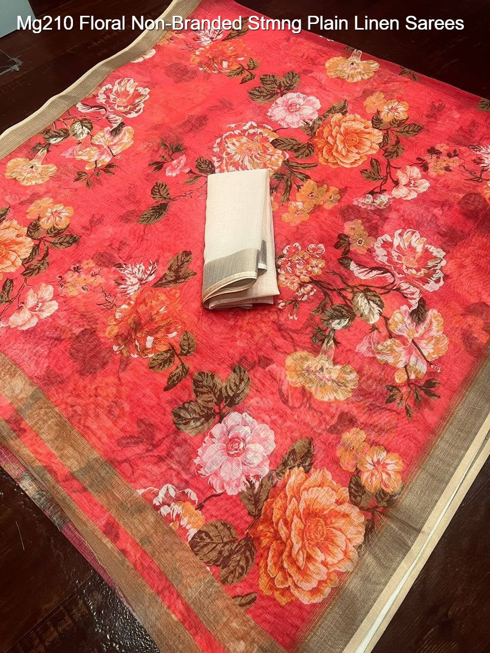 Mg210 Floral Non-Branded Stmng Plain Linen Sarees