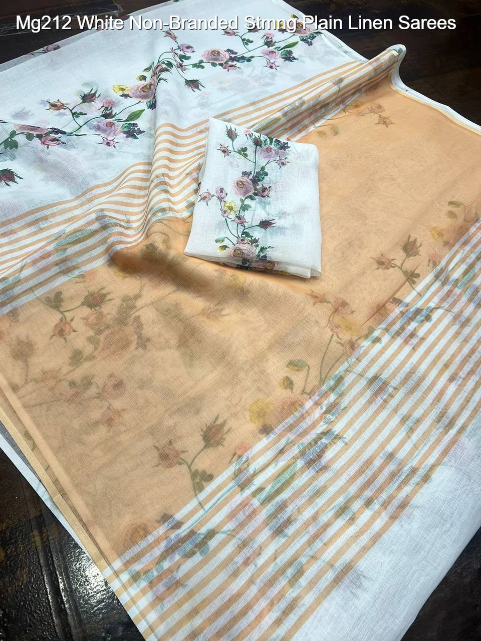 Mg212 White Non-Branded Stmng Plain Linen Sarees