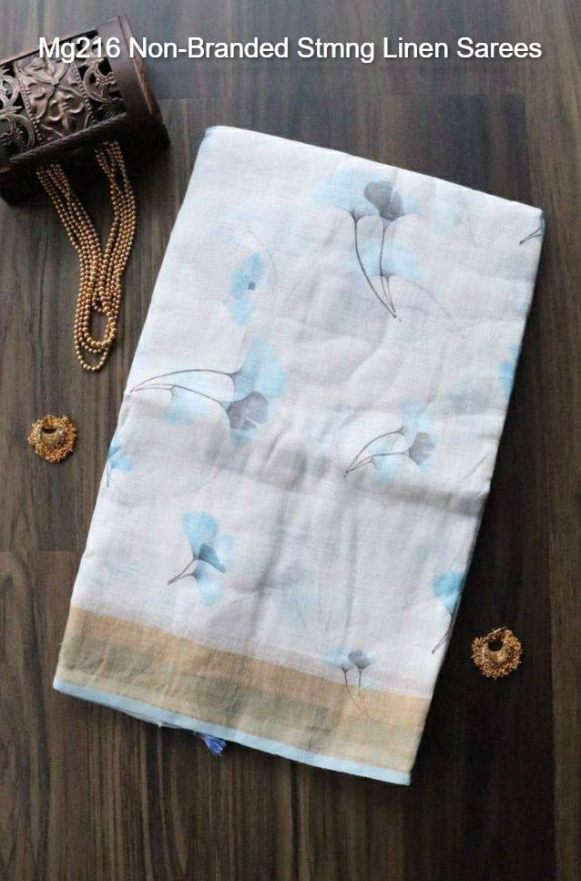 Mg216 Non-Branded Stmng Linen Sarees