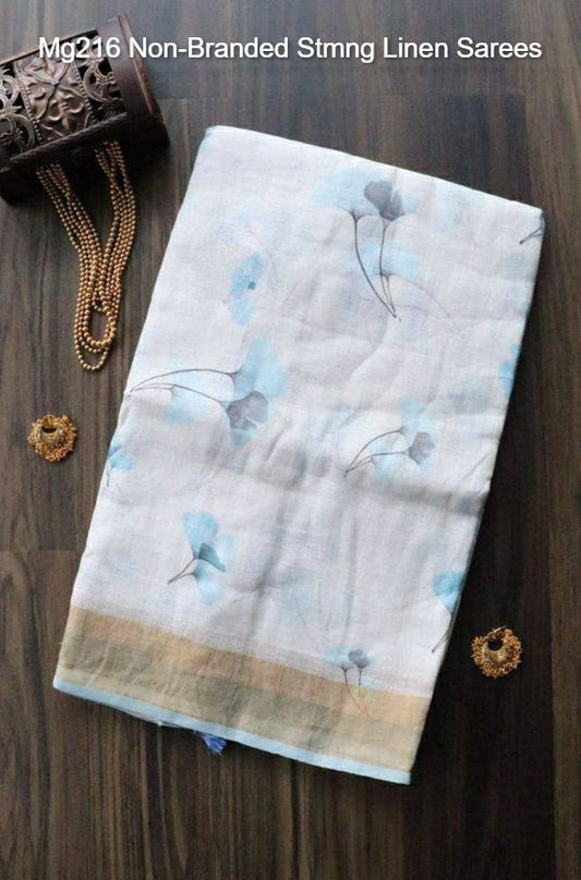 Mg216 Non-Branded Stmng Linen Sarees
