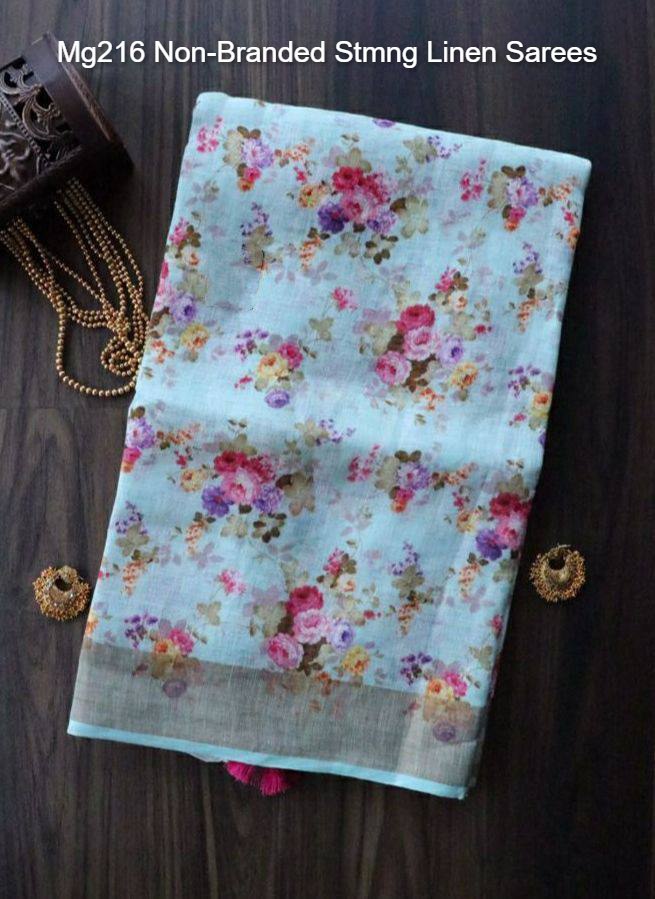 Mg216 Non-Branded Stmng Linen Sarees