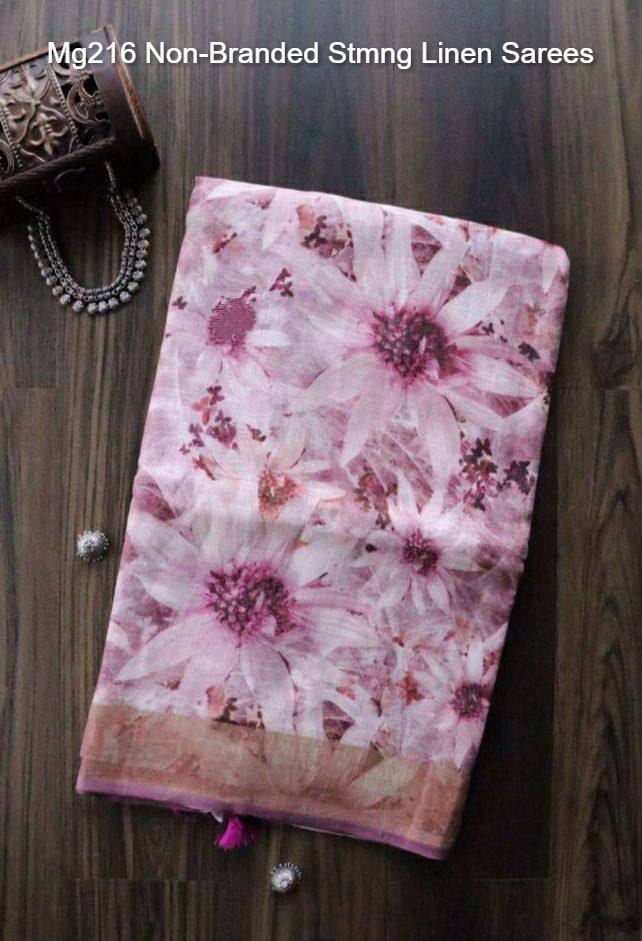 Mg216 Non-Branded Stmng Linen Sarees