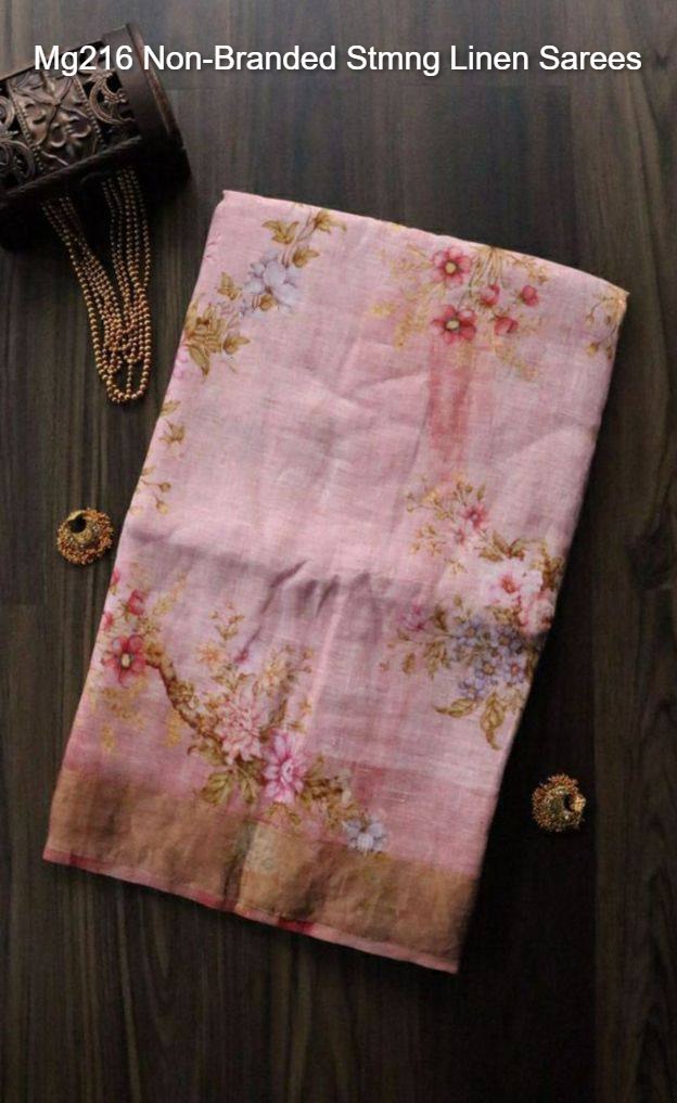 Mg216 Non-Branded Stmng Linen Sarees