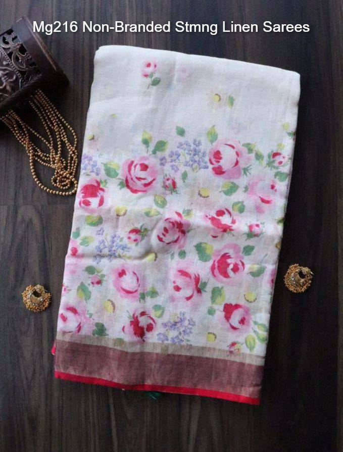 Mg216 Non-Branded Stmng Linen Sarees