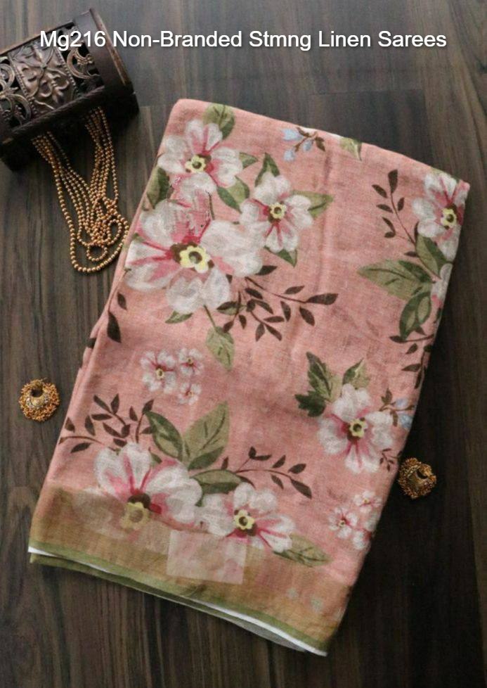 Mg216 Non-Branded Stmng Linen Sarees