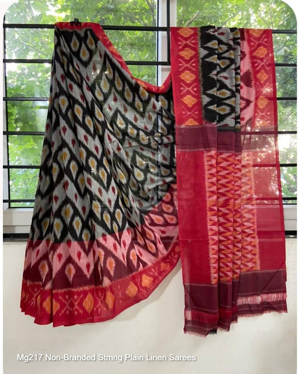 Mg217 Non-Branded Stmng Plain Linen Sarees