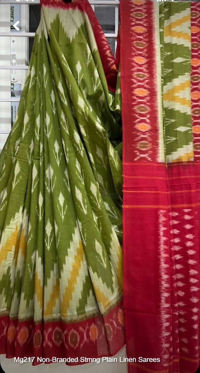 Mg217 Non-Branded Stmng Plain Linen Sarees