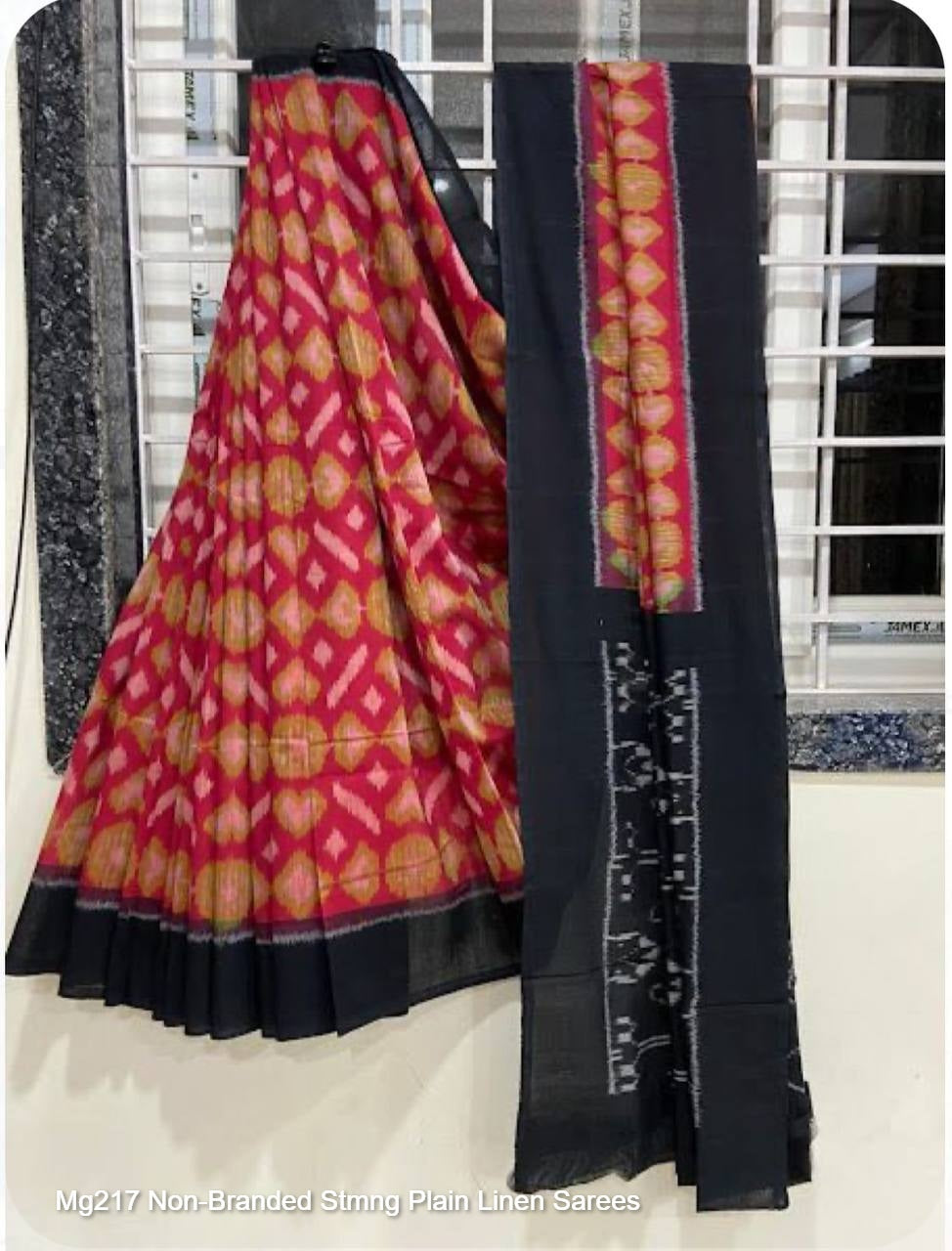 Mg217 Non-Branded Stmng Plain Linen Sarees