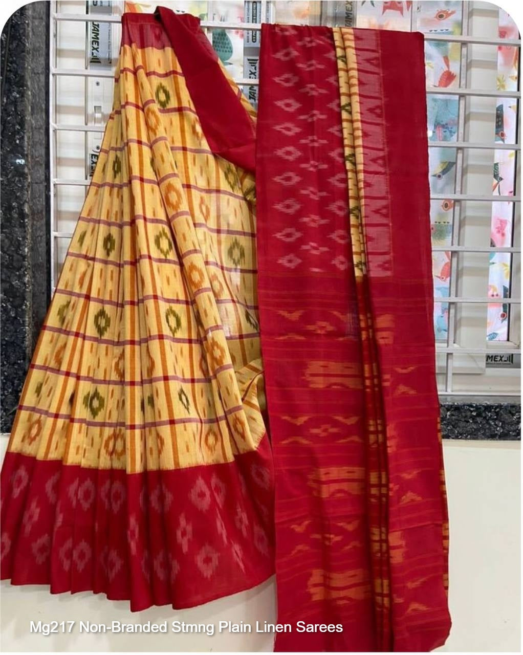 Mg217 Non-Branded Stmng Plain Linen Sarees