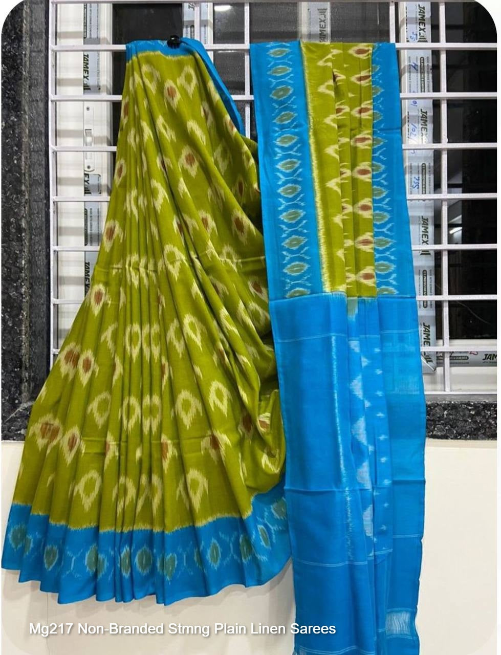 Mg217 Non-Branded Stmng Plain Linen Sarees