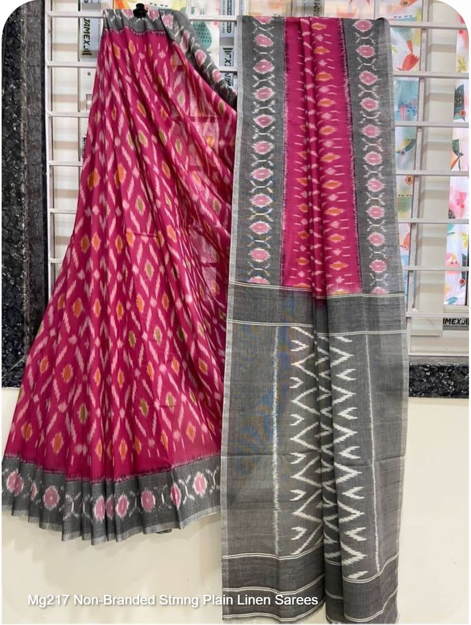 Mg217 Non-Branded Stmng Plain Linen Sarees