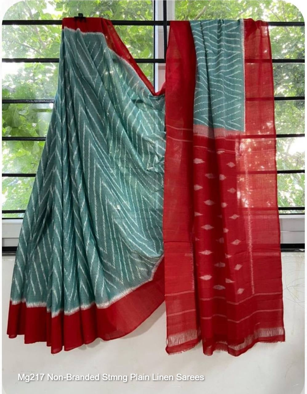Mg217 Non-Branded Stmng Plain Linen Sarees
