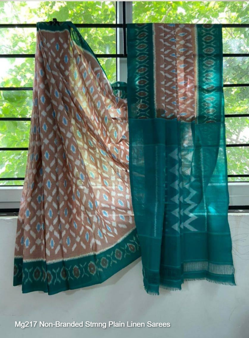 Mg217 Non-Branded Stmng Plain Linen Sarees