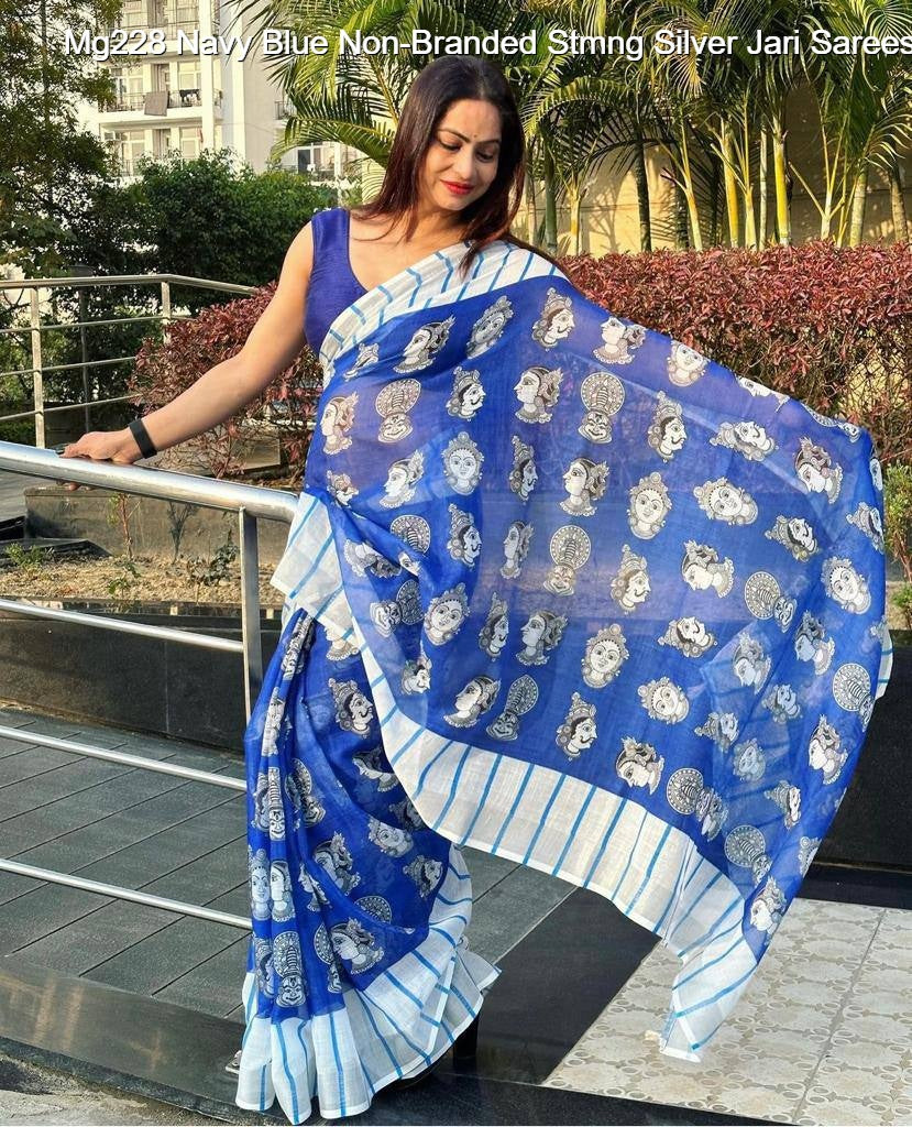 Mg228 Navy Blue Non-Branded Stmng Silver Jari Sarees