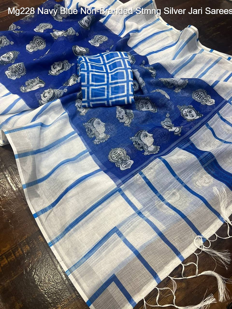 Mg228 Navy Blue Non-Branded Stmng Silver Jari Sarees