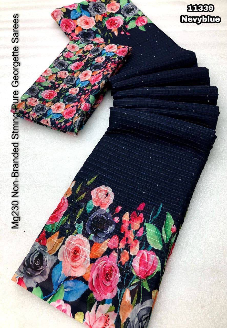 Mg230 Non-Branded Stmng Pure Georgette Sarees