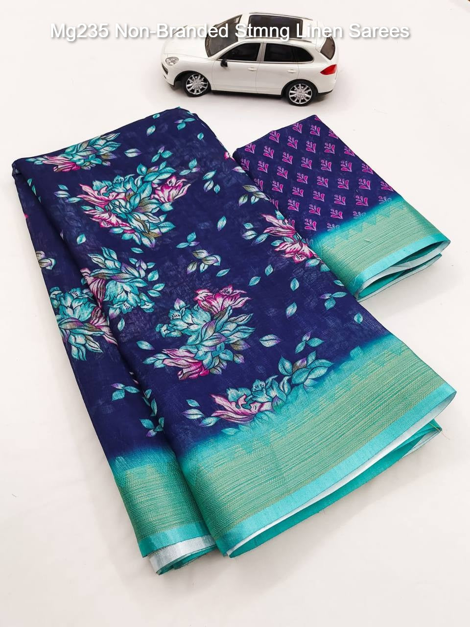 Mg235 Non-Branded Stmng Linen Sarees