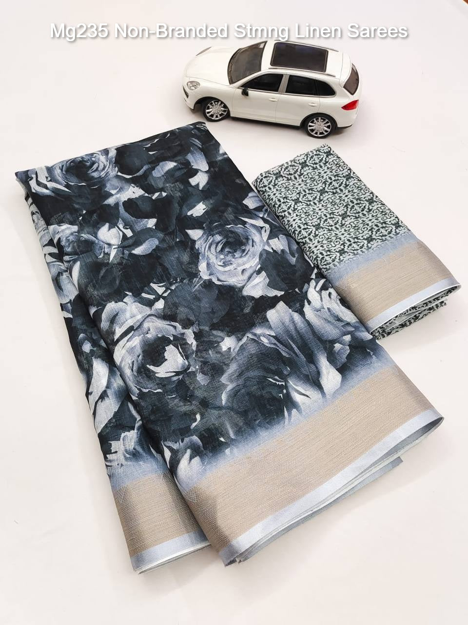 Mg235 Non-Branded Stmng Linen Sarees