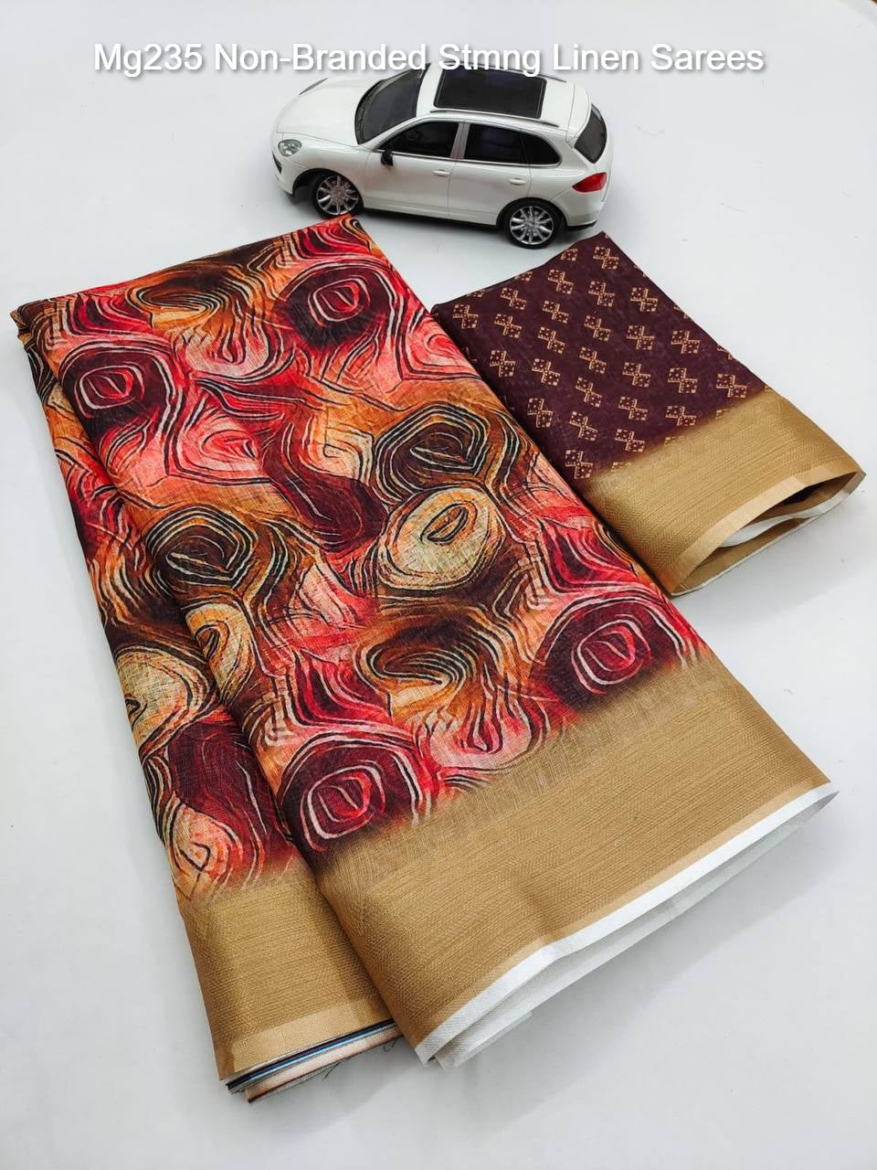 Mg235 Non-Branded Stmng Linen Sarees