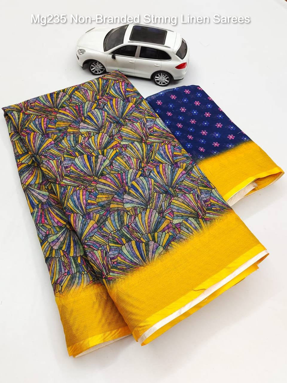 Mg235 Non-Branded Stmng Linen Sarees