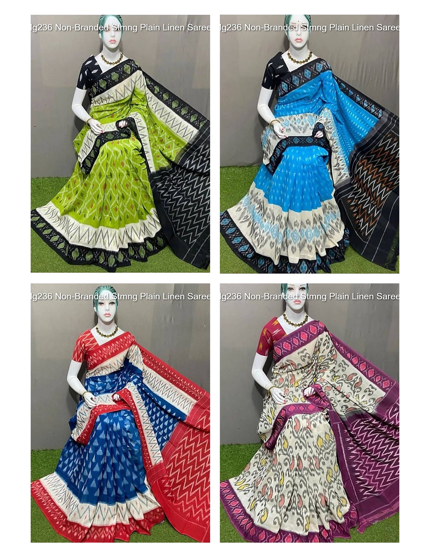 Mg236 Non-Branded Stmng Plain Linen Sarees