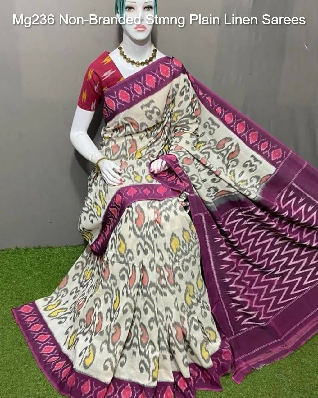 Mg236 Non-Branded Stmng Plain Linen Sarees