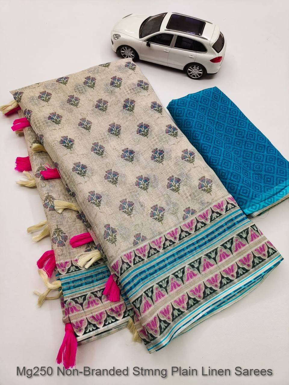 Mg250 Non-Branded Stmng Plain Linen Sarees