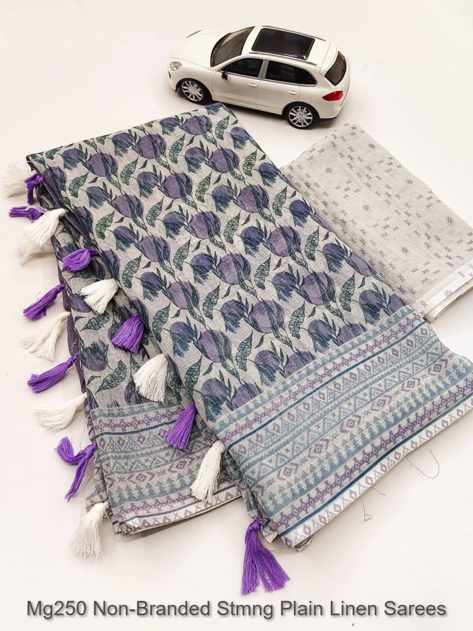 Mg250 Non-Branded Stmng Plain Linen Sarees