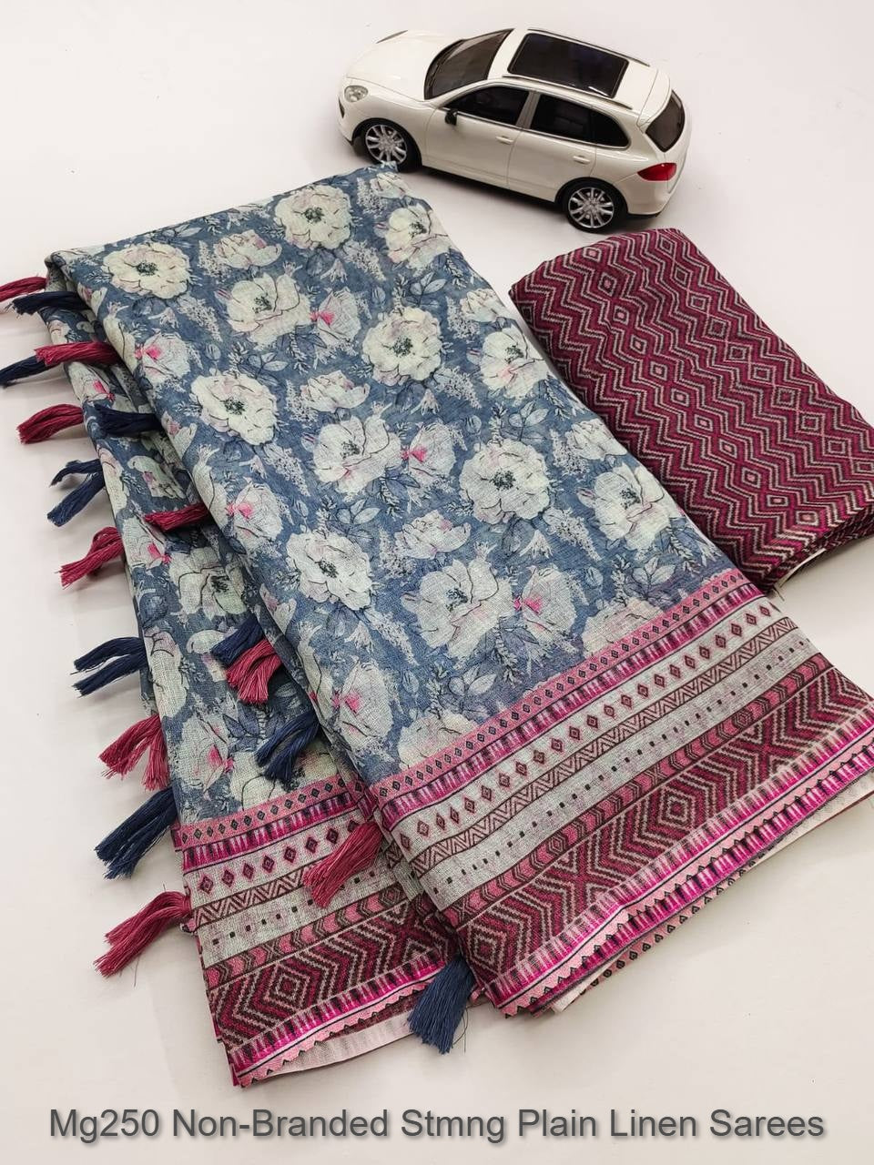 Mg250 Non-Branded Stmng Plain Linen Sarees