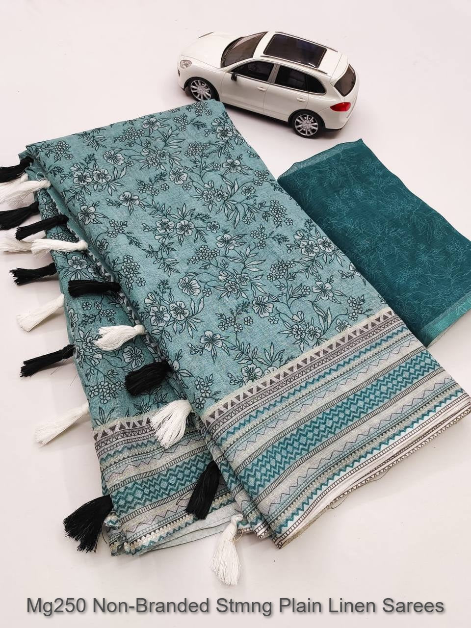 Mg250 Non-Branded Stmng Plain Linen Sarees