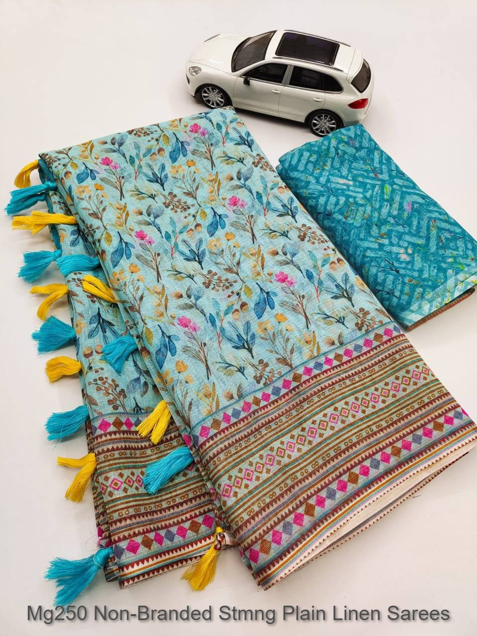 Mg250 Non-Branded Stmng Plain Linen Sarees