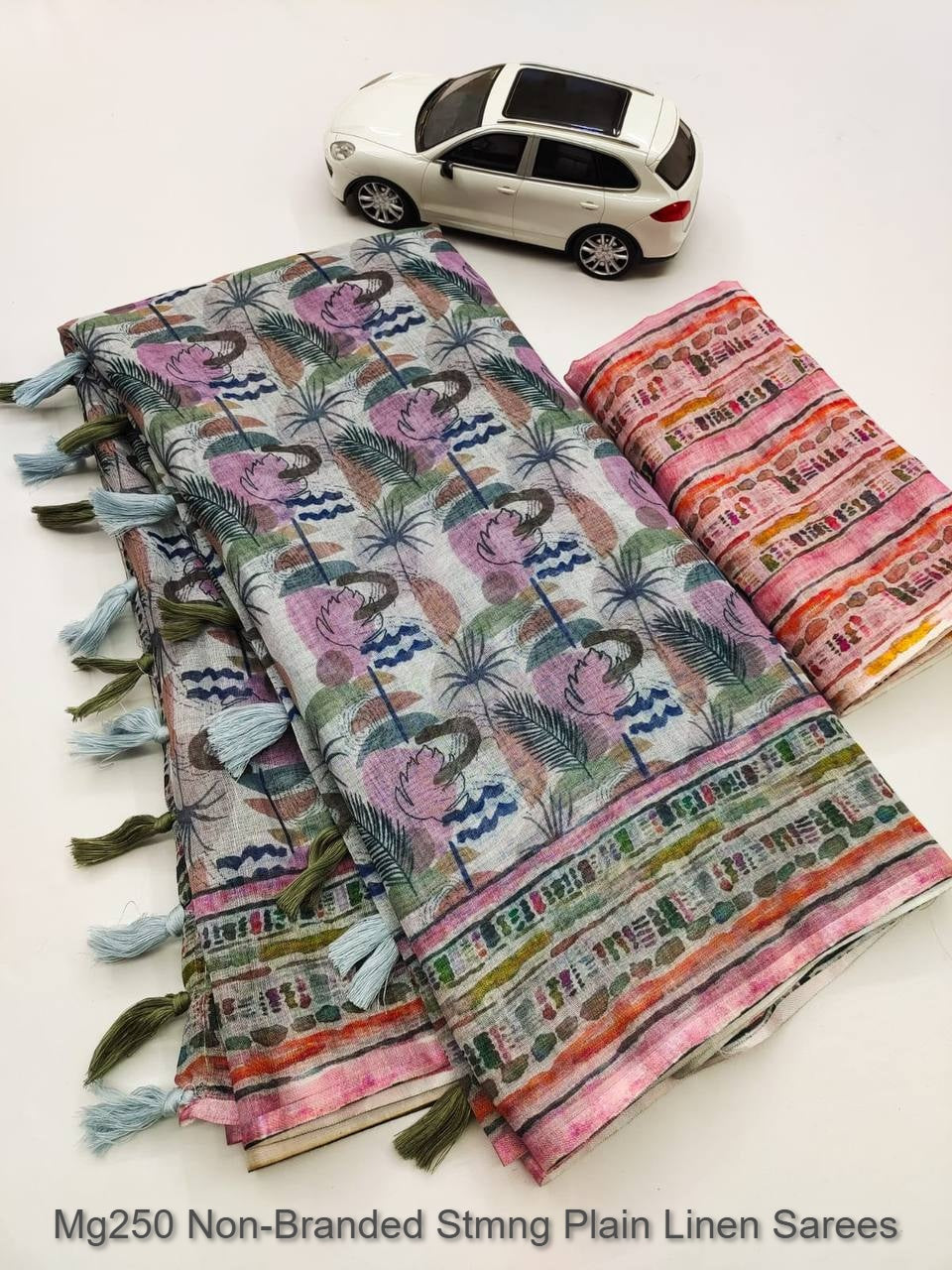 Mg250 Non-Branded Stmng Plain Linen Sarees