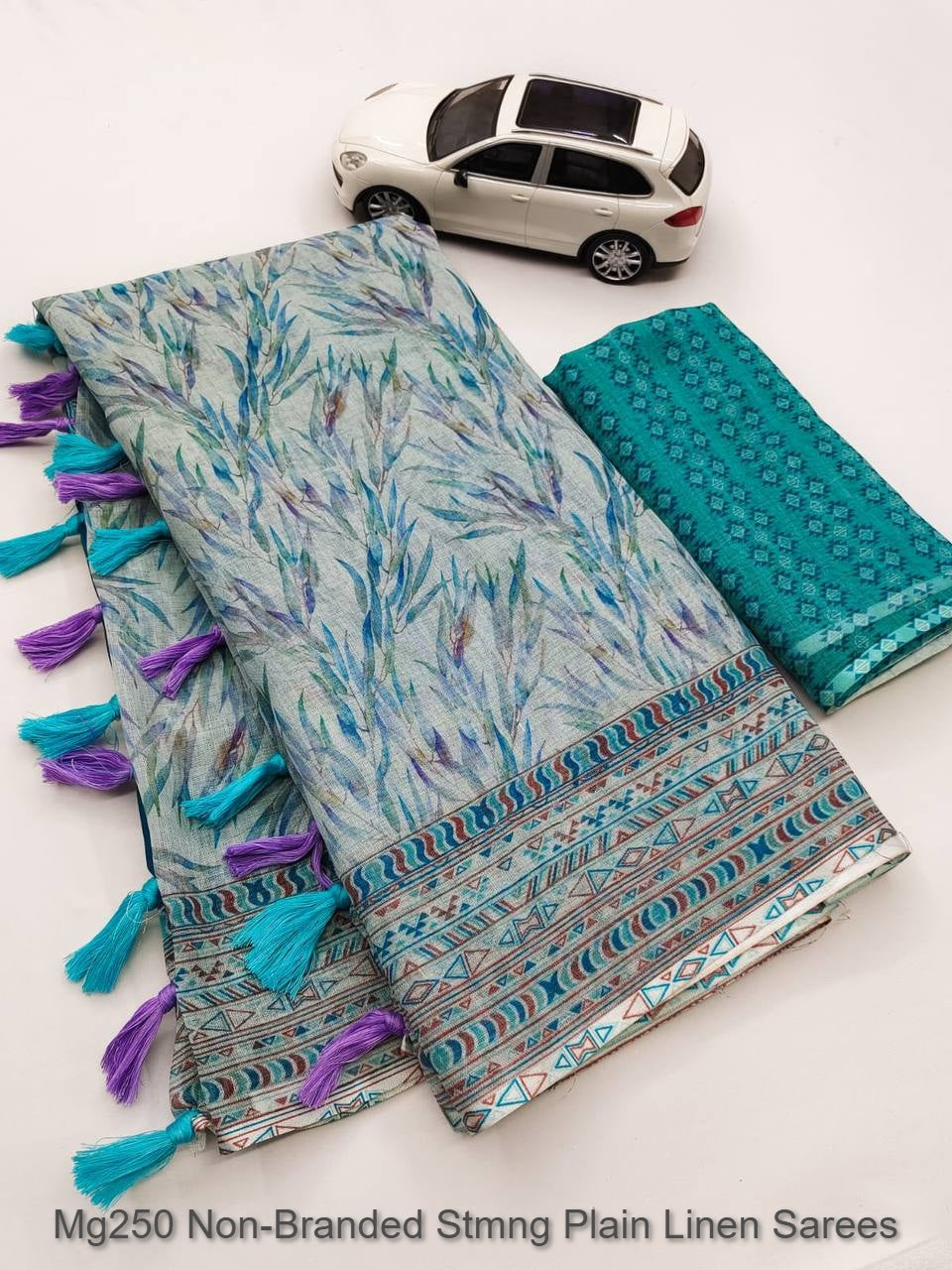 Mg250 Non-Branded Stmng Plain Linen Sarees