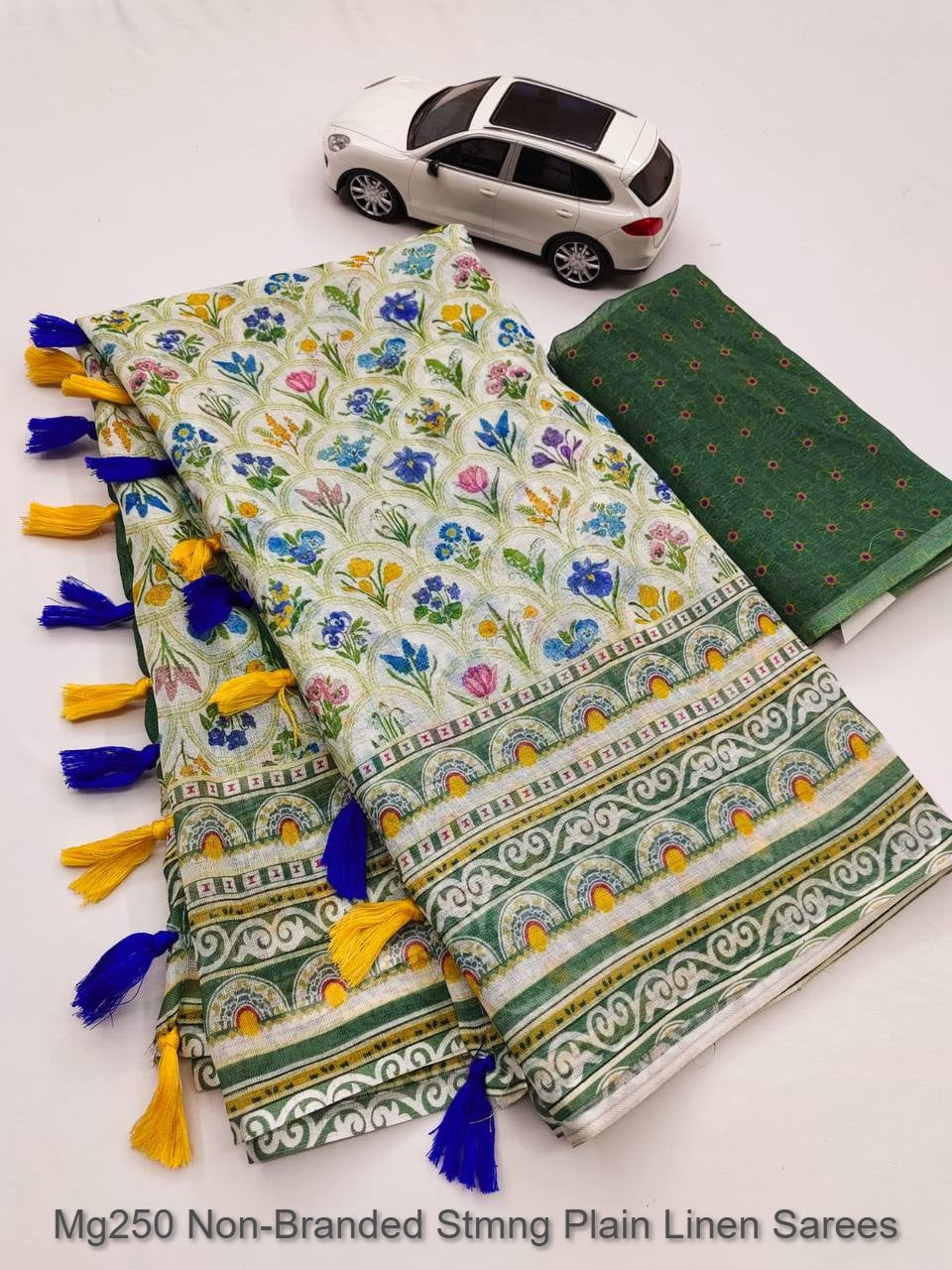 Mg250 Non-Branded Stmng Plain Linen Sarees