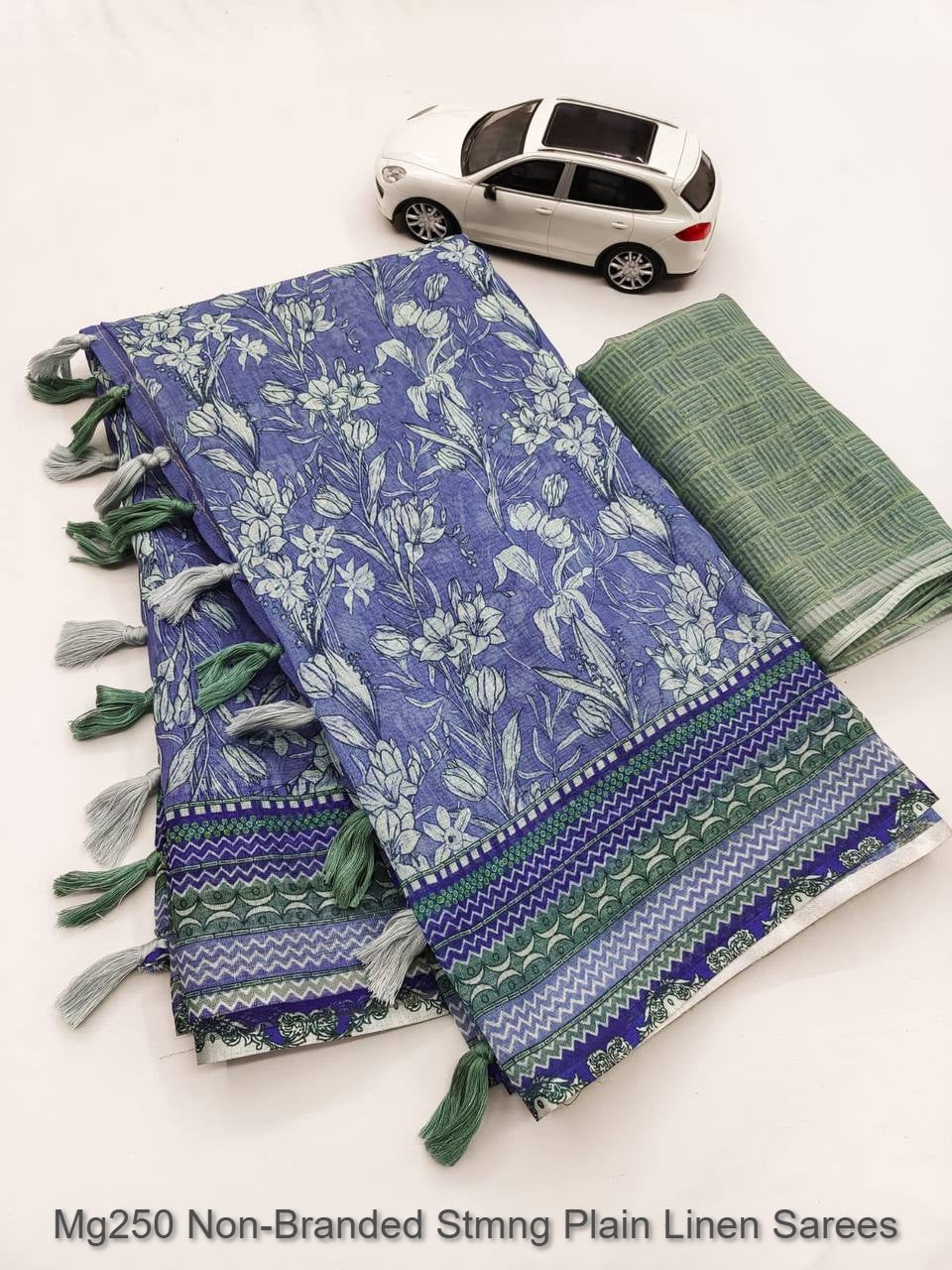 Mg250 Non-Branded Stmng Plain Linen Sarees