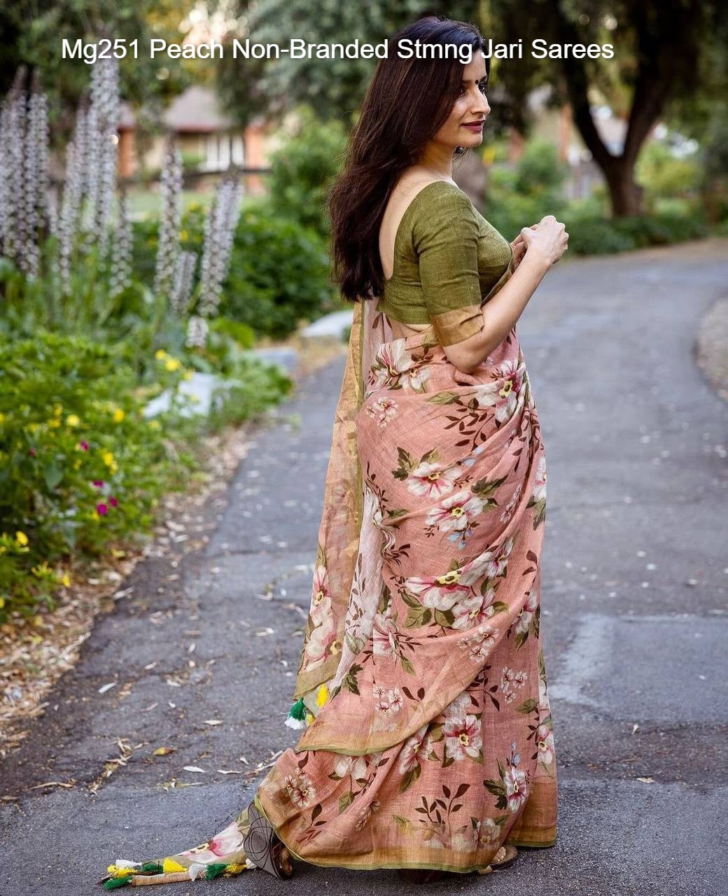 Mg251 Peach Non-Branded Stmng Jari Sarees