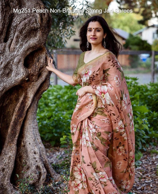 Mg251 Peach Non-Branded Stmng Jari Sarees