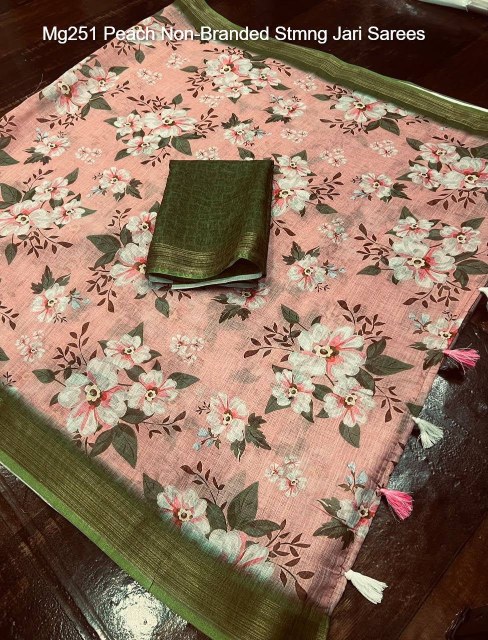 Mg251 Peach Non-Branded Stmng Jari Sarees