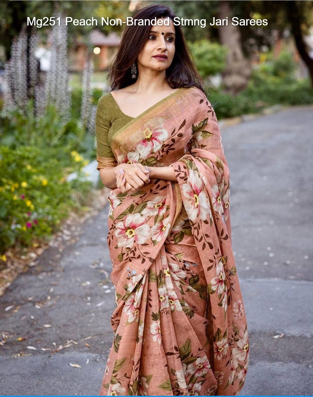 Mg251 Peach Non-Branded Stmng Jari Sarees