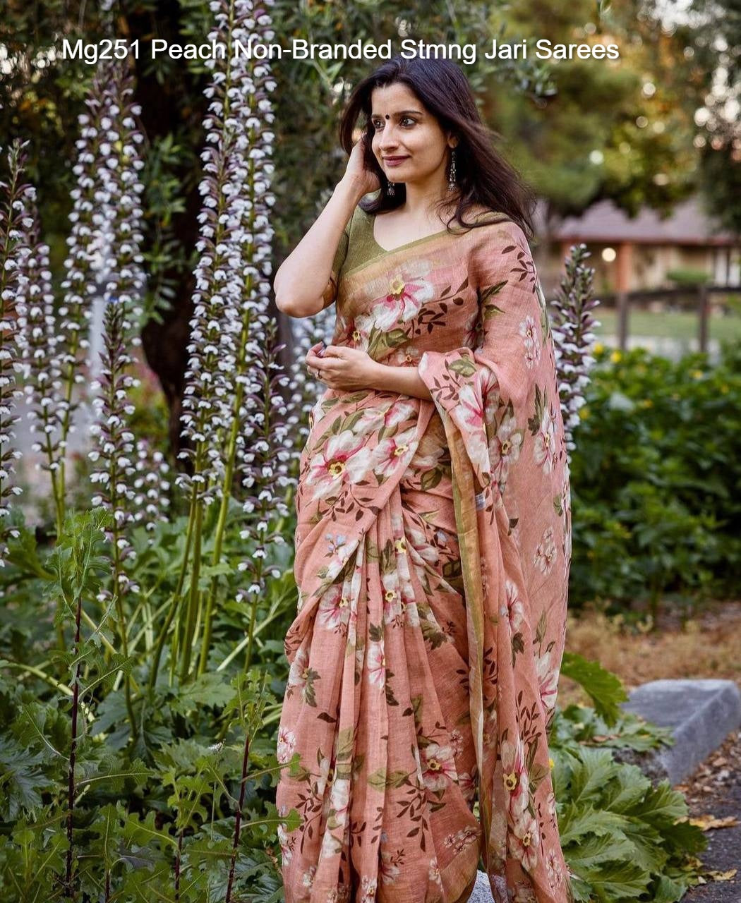 Mg251 Peach Non-Branded Stmng Jari Sarees