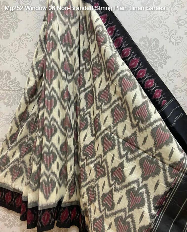 Mg252 Window 06 Non-Branded Stmng Plain Linen Sarees