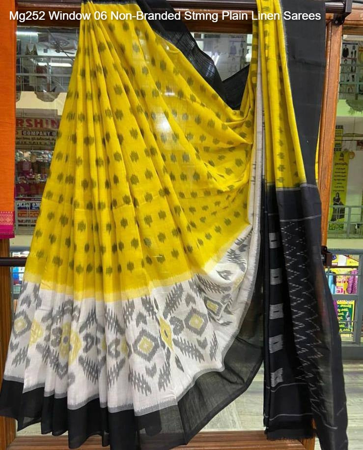 Mg252 Window 06 Non-Branded Stmng Plain Linen Sarees