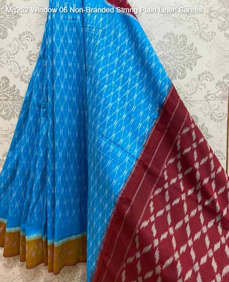 Mg252 Window 06 Non-Branded Stmng Plain Linen Sarees