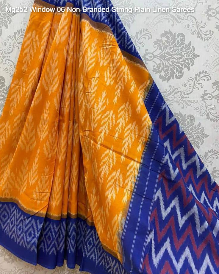 Mg252 Window 06 Non-Branded Stmng Plain Linen Sarees
